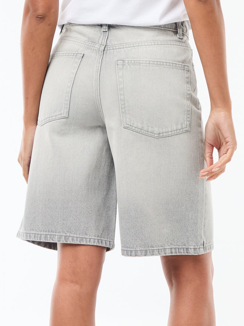 Bermudas vaqueros de tiro alto Gris - Kiabi