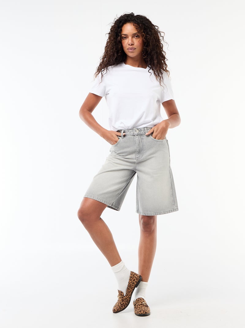 Bermudas vaqueros de tiro alto Gris - Kiabi