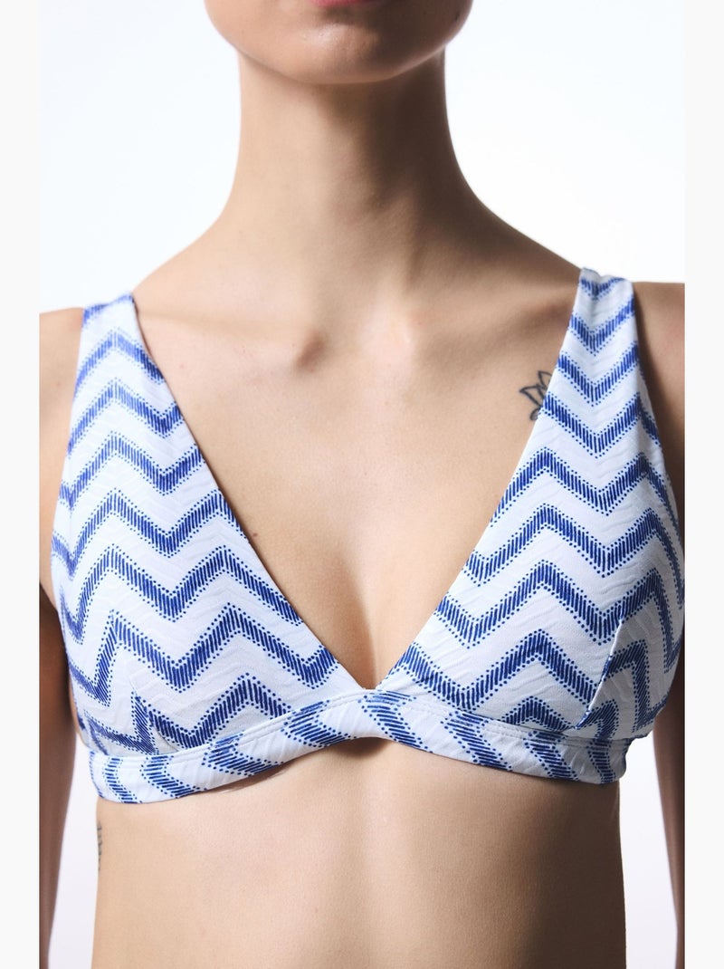 Biana top de bikini con escote en v profundo y estampado zigzag penti Blanco Azul - Kiabi