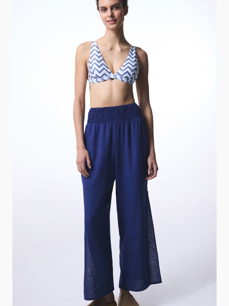 Biana top de bikini con escote en v profundo y estampado zigzag penti Blanco Azul - Kiabi