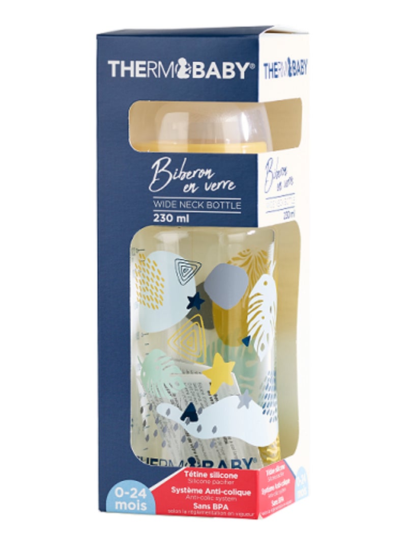 Biberón de vidrio Thermobaby 230 ml sistema anti-cólicos tetina de silicona caudal medio Transparente - Kiabi