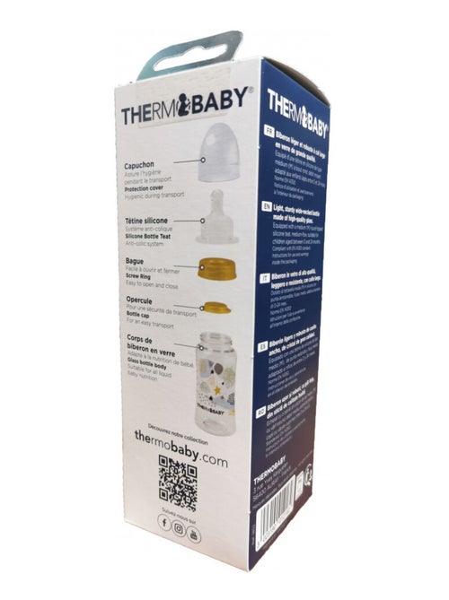 Biberón de vidrio Thermobaby 230 ml sistema anti-cólicos tetina de silicona caudal medio - Kiabi