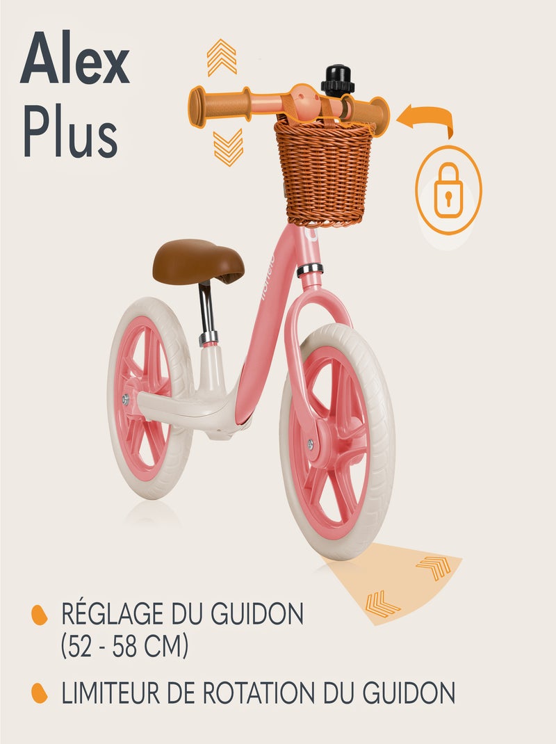 Bicicleta de equilibrio LIONELO Alex Plus - Ligera - Sillín cómodo - Ajustable - Canasta y timbre in Rosa - Kiabi