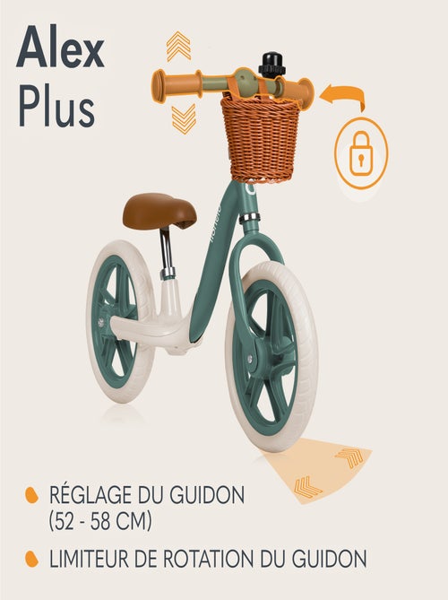 Bicicleta de equilibrio LIONELO Alex Plus - Ligera - Sillín cómodo - Ajustable - Canasta y timbre in - Kiabi