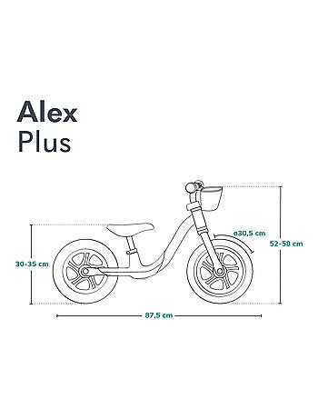 Bicicleta de equilibrio LIONELO Alex Plus con casco - Ligera - Sillín cómodo - Cesta y timbre inclui