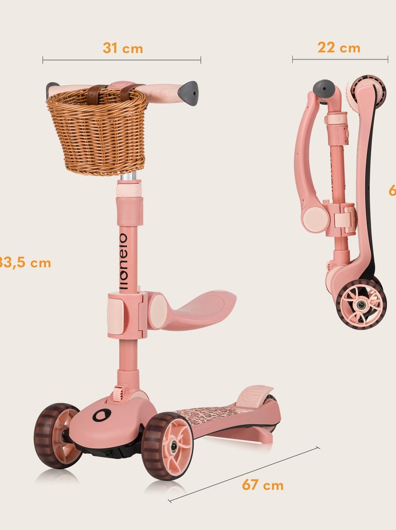 Bicicleta/patinete de equilibrio LIONELO Franky - Ruedas iluminadas - Hasta 50 kg - Cesta Rosa - Kiabi