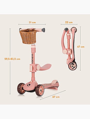 Bicicleta/patinete de equilibrio LIONELO Franky y casco - Ruedas iluminadas - Hasta 50 kg - Cesta