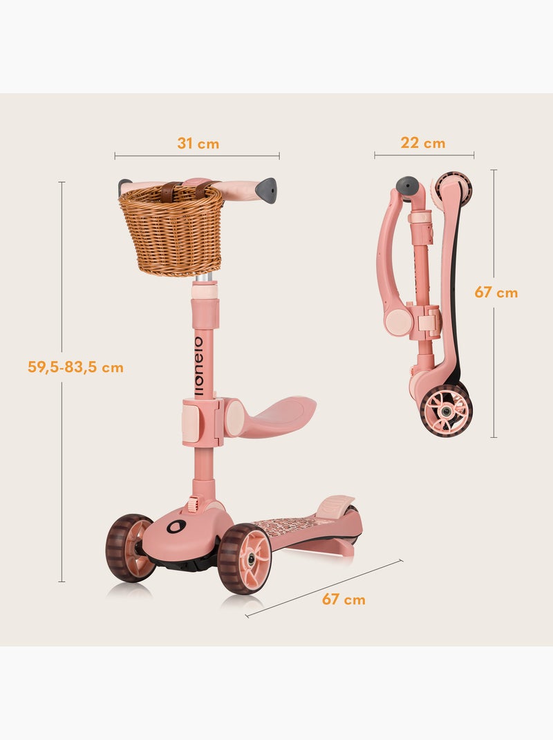 Bicicleta/patinete de equilibrio LIONELO Franky y casco - Ruedas iluminadas - Hasta 50 kg - Cesta Rosa - Kiabi