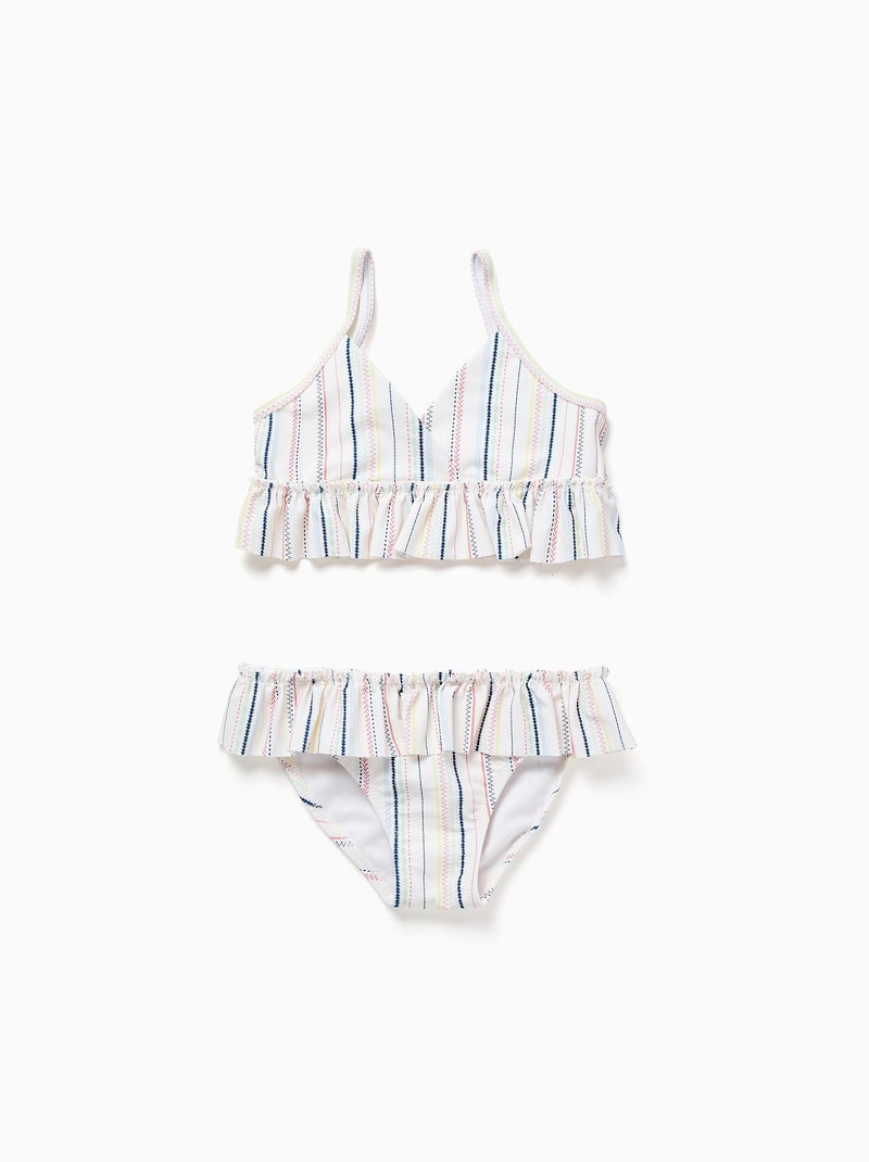Bikini a rayas étnicas y volantes B&S Blanco - Kiabi