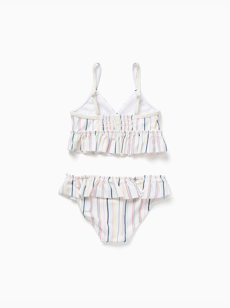Bikini a rayas étnicas y volantes B&S Blanco - Kiabi