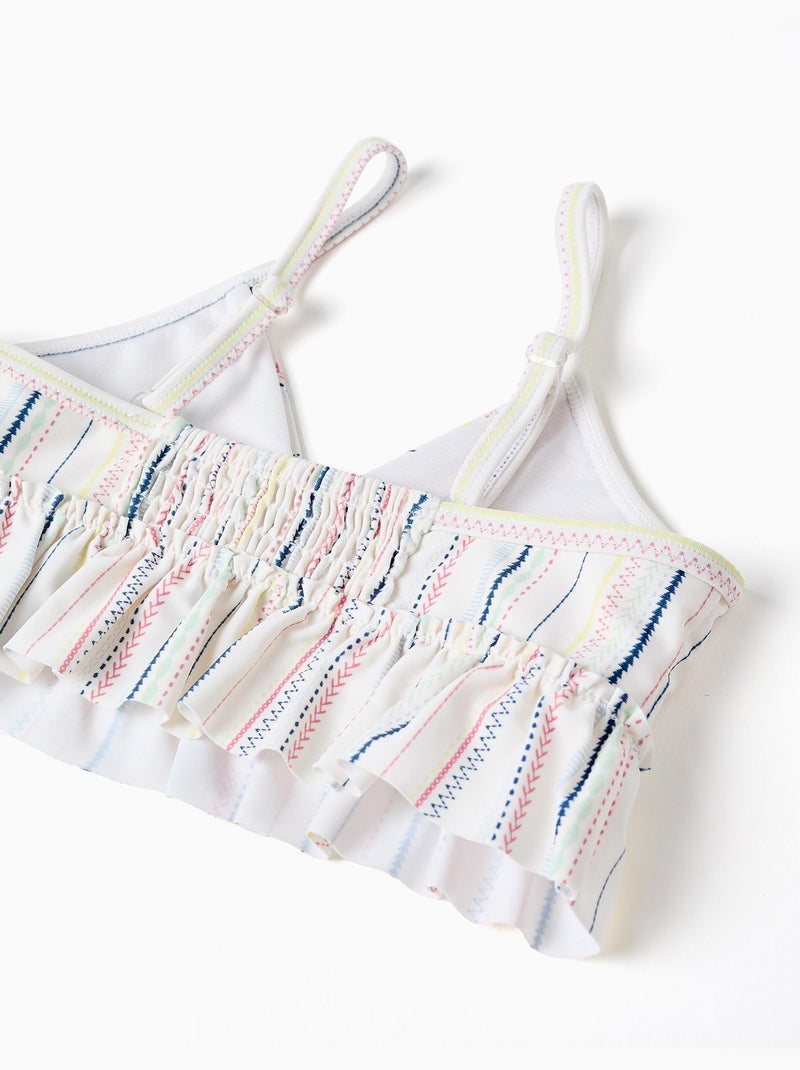 Bikini a rayas étnicas y volantes B&S Blanco - Kiabi