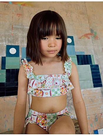 Bikini con estampado de azulejos y volantes