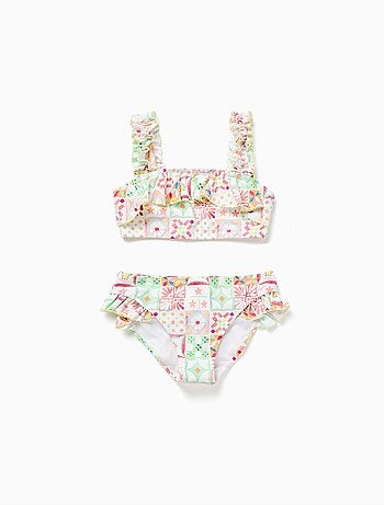 Bikini con estampado de azulejos y volantes