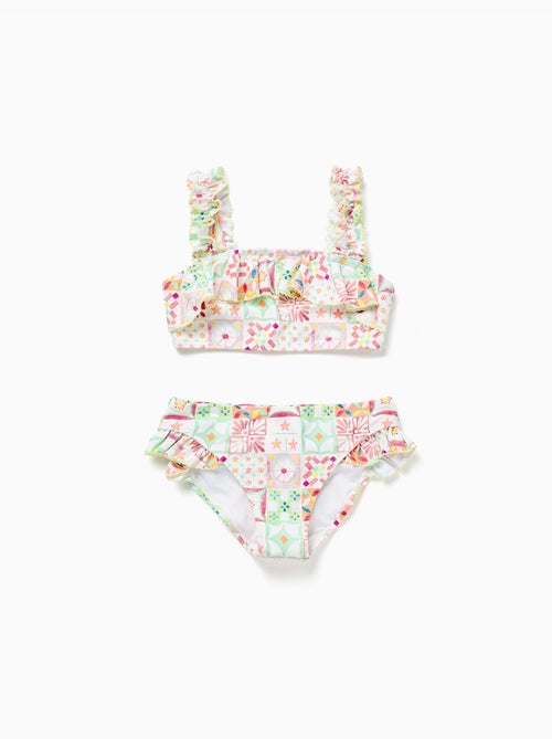 Bikini con estampado de azulejos y volantes - Kiabi Bikini con estampado de azulejos y volantes - Kiabi