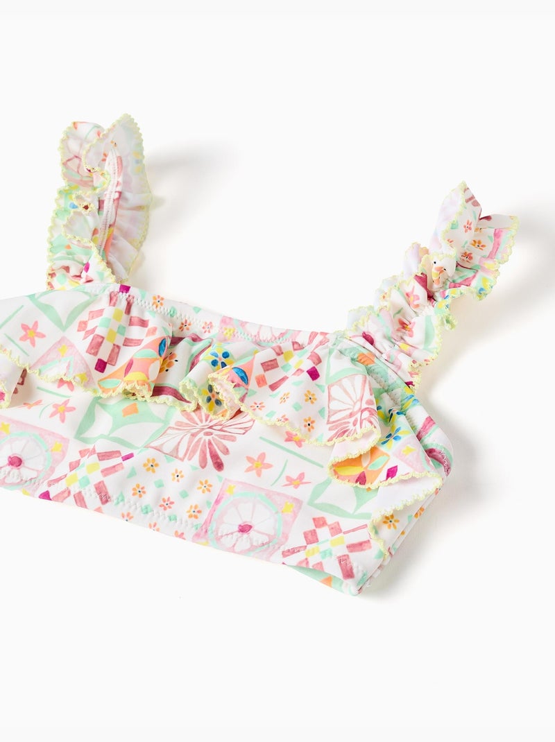 Bikini con estampado de azulejos y volantes Blanco - Kiabi