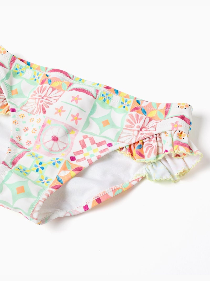 Bikini con estampado de azulejos y volantes Blanco - Kiabi