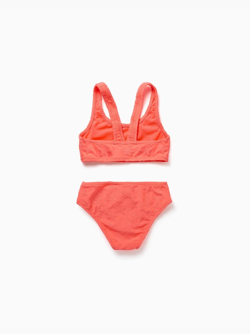 Bikini con motivo de estrellaa en bouclé Naranja coral - Kiabi