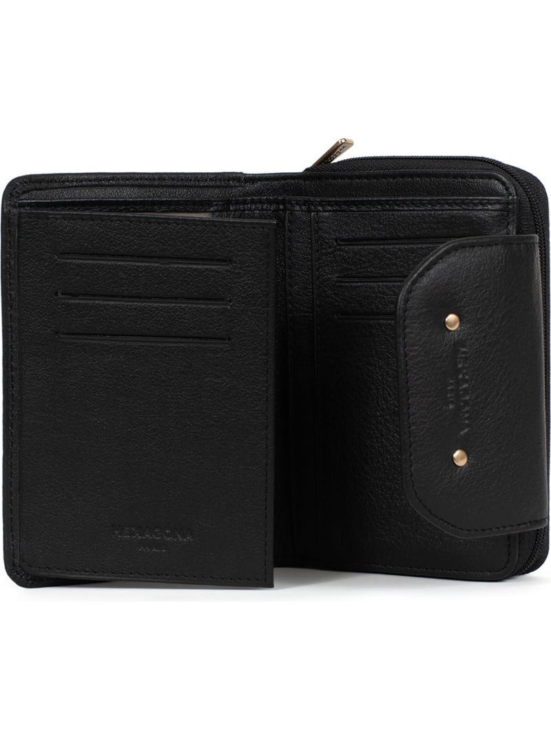 Billetera - 2 pliegues - detener rfid - cuero de vaca taima hexagona Negro - Kiabi