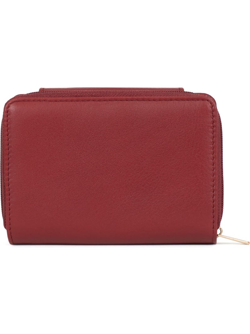 Billetera - 2 pliegues - detener rfid - cuero de vaca taima hexagona Rojo oscuro - Kiabi