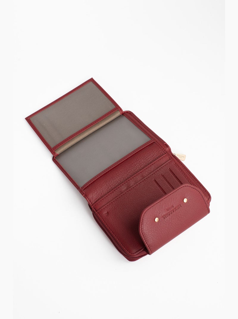 Billetera - 2 pliegues - detener rfid - cuero de vaca taima Rojo oscuro - Kiabi
