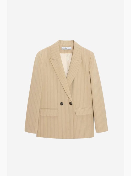Blazer de crepé a rayas con cuello chal dilvin - Kiabi Blazer de crepé a rayas con cuello chal dilvin - Kiabi