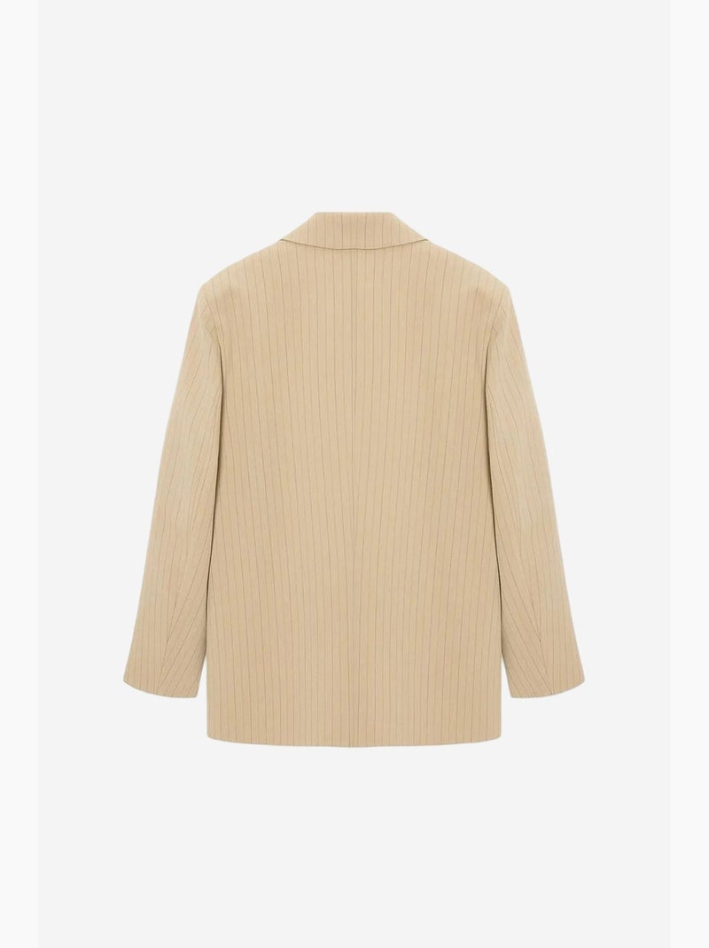 Blazer de crepé a rayas con cuello chal dilvin Beige arcilla - Kiabi
