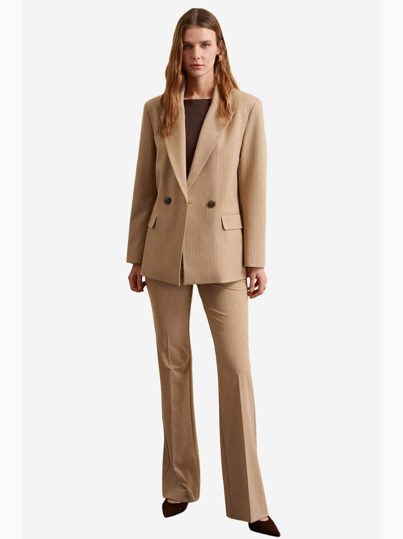 Blazer de crepé a rayas con cuello chal dilvin Beige arcilla - Kiabi