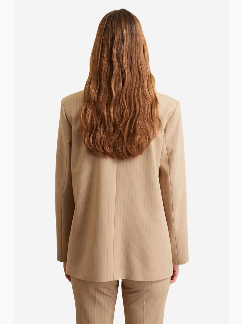 Blazer de crepé a rayas con cuello chal dilvin Beige arcilla - Kiabi