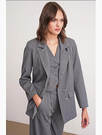 Blazer de manga larga con detalle de plumas artificiales mixray
