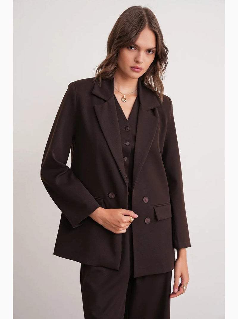 Blazer de manga larga con detalle de plumas artificiales mixray Marrón oscuro - Kiabi