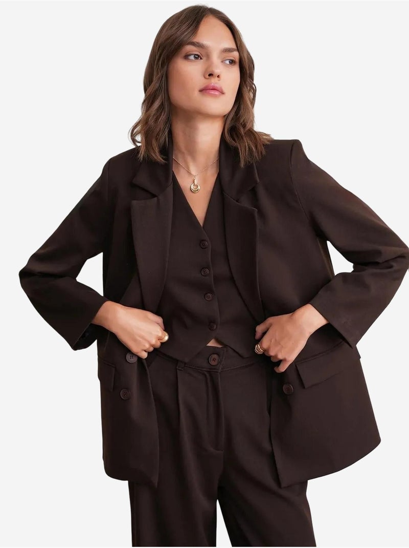 Blazer de manga larga con detalle de plumas artificiales mixray Marrón oscuro - Kiabi