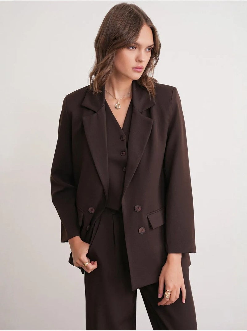 Blazer de manga larga con detalle de plumas artificiales mixray Marrón oscuro - Kiabi