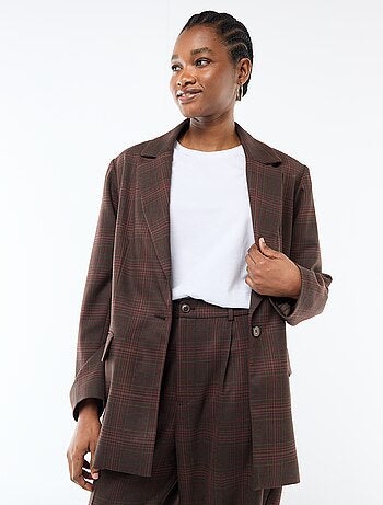 Blazer de manga larga con estampado de cuadros