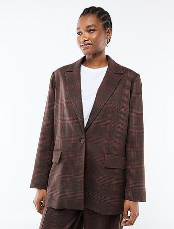 Blazer de manga larga con estampado de cuadros