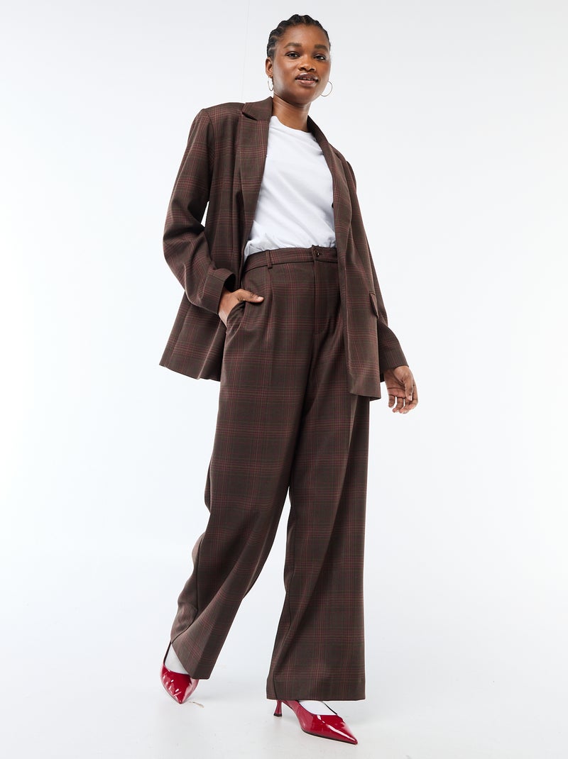 Blazer de manga larga con estampado de cuadros Marron - Kiabi