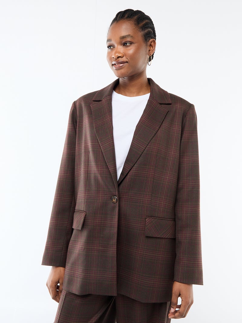 Blazer de manga larga con estampado de cuadros Marron - Kiabi