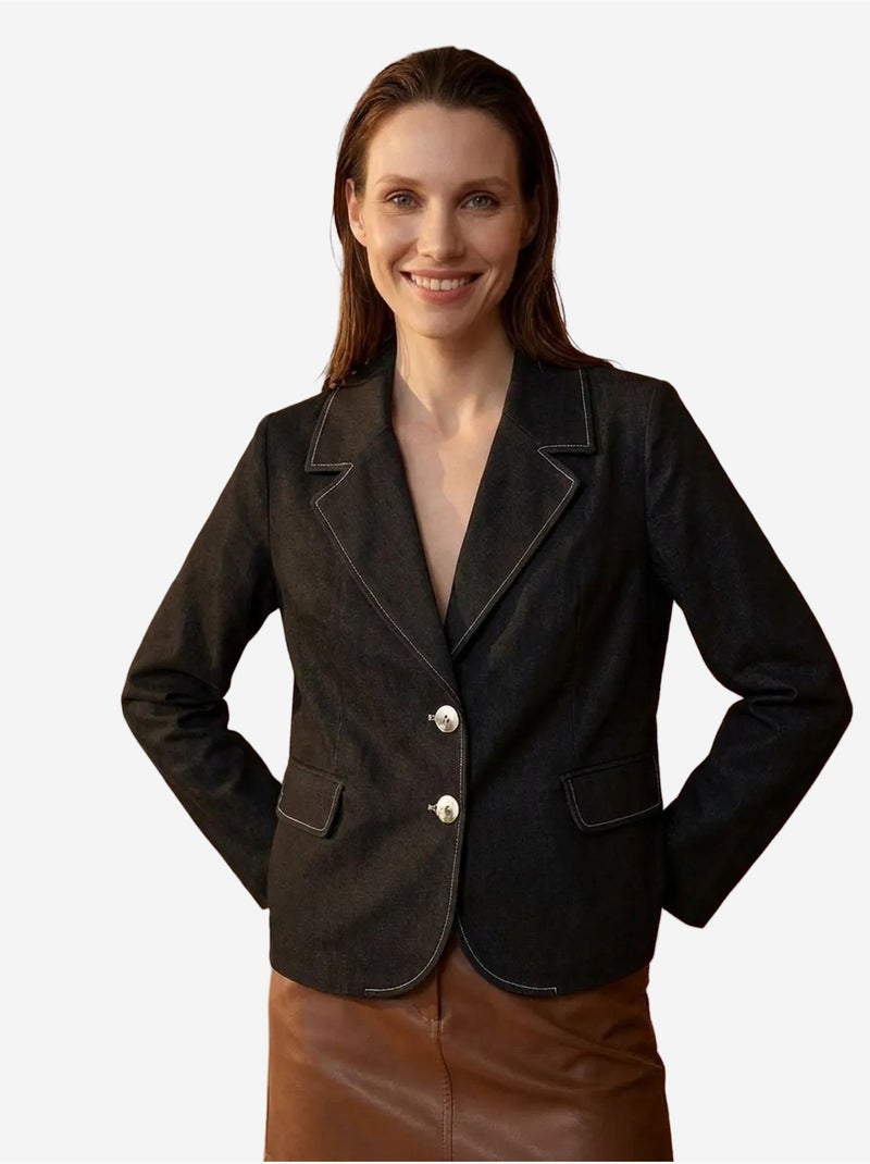 Blazer de mujer en popelín de algodón-lycra my fashion Negro - Kiabi