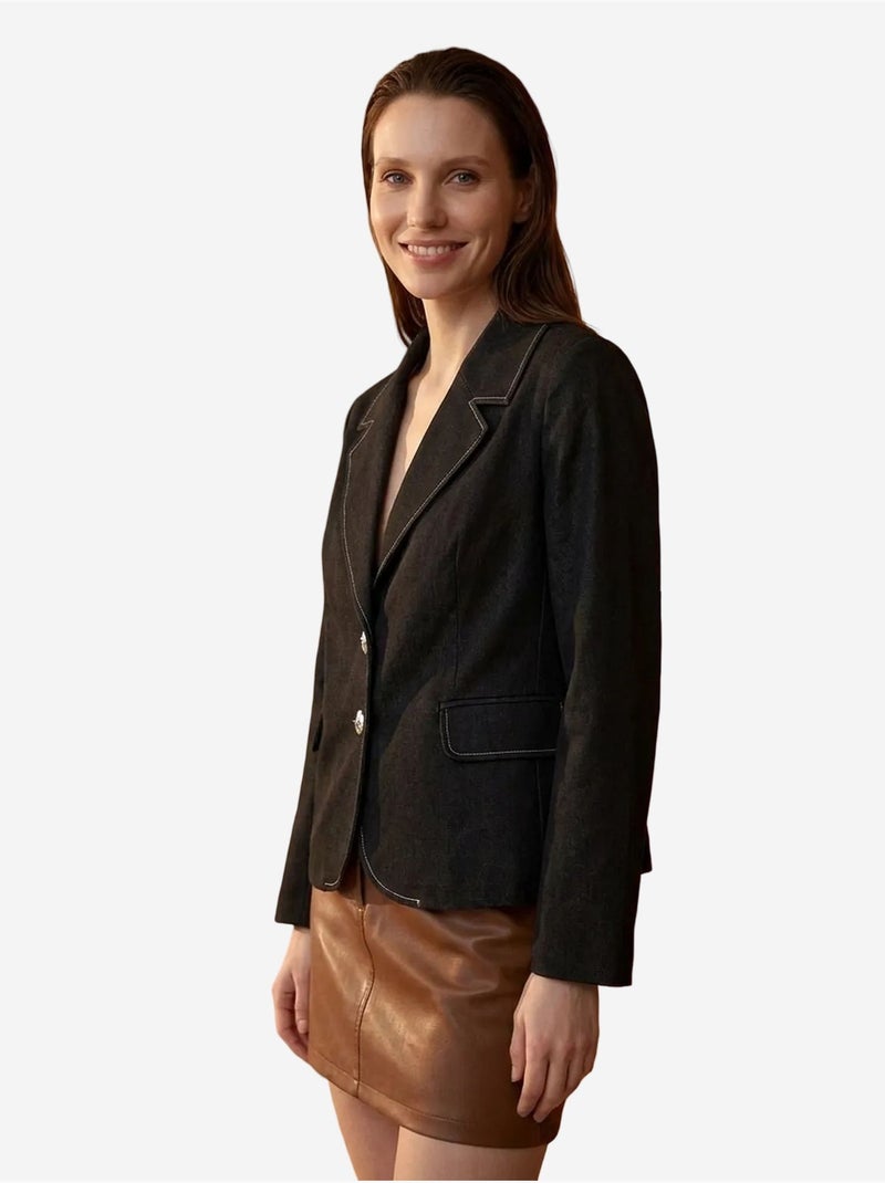 Blazer de mujer en popelín de algodón-lycra my fashion Negro - Kiabi