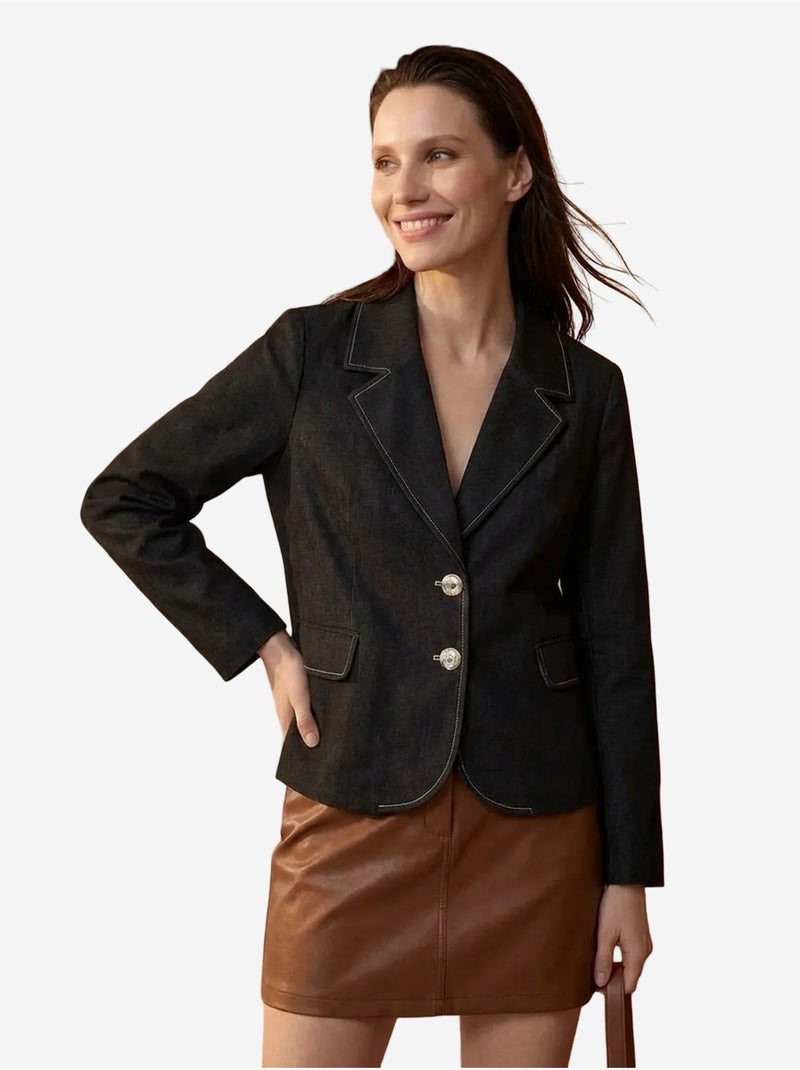 Blazer de mujer en popelín de algodón-lycra my fashion Negro - Kiabi