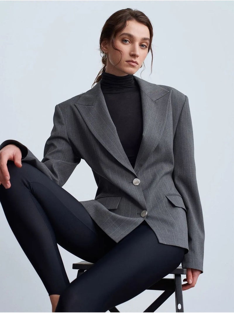 Blazer entallada de crepé con cuello chal dilvin Gris medio - Kiabi