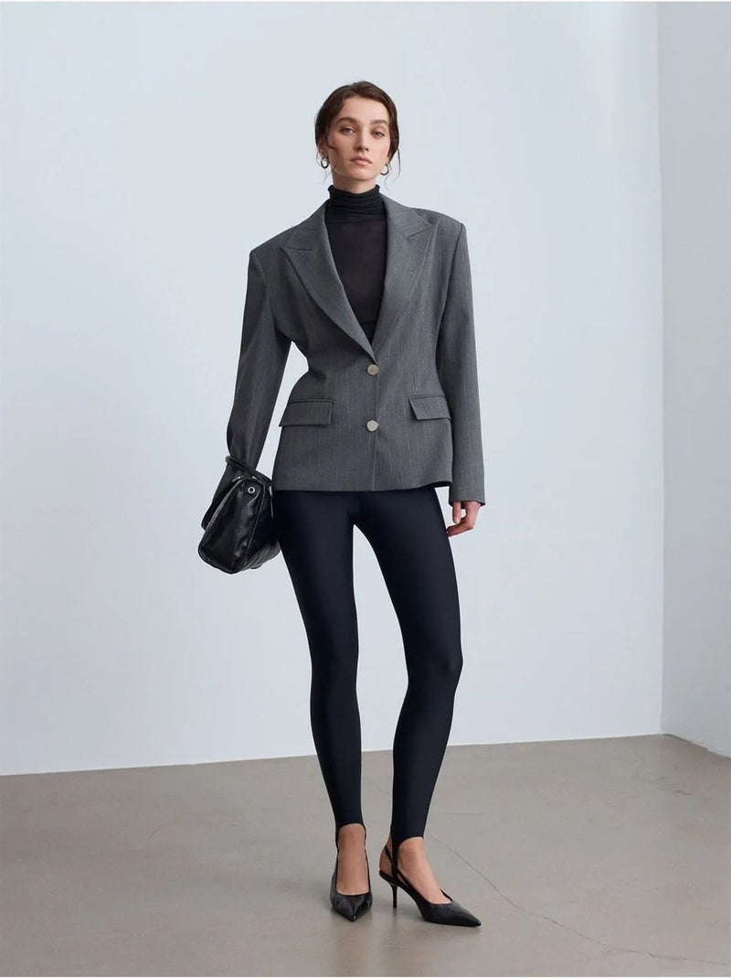 Blazer entallada de crepé con cuello chal dilvin Gris medio - Kiabi