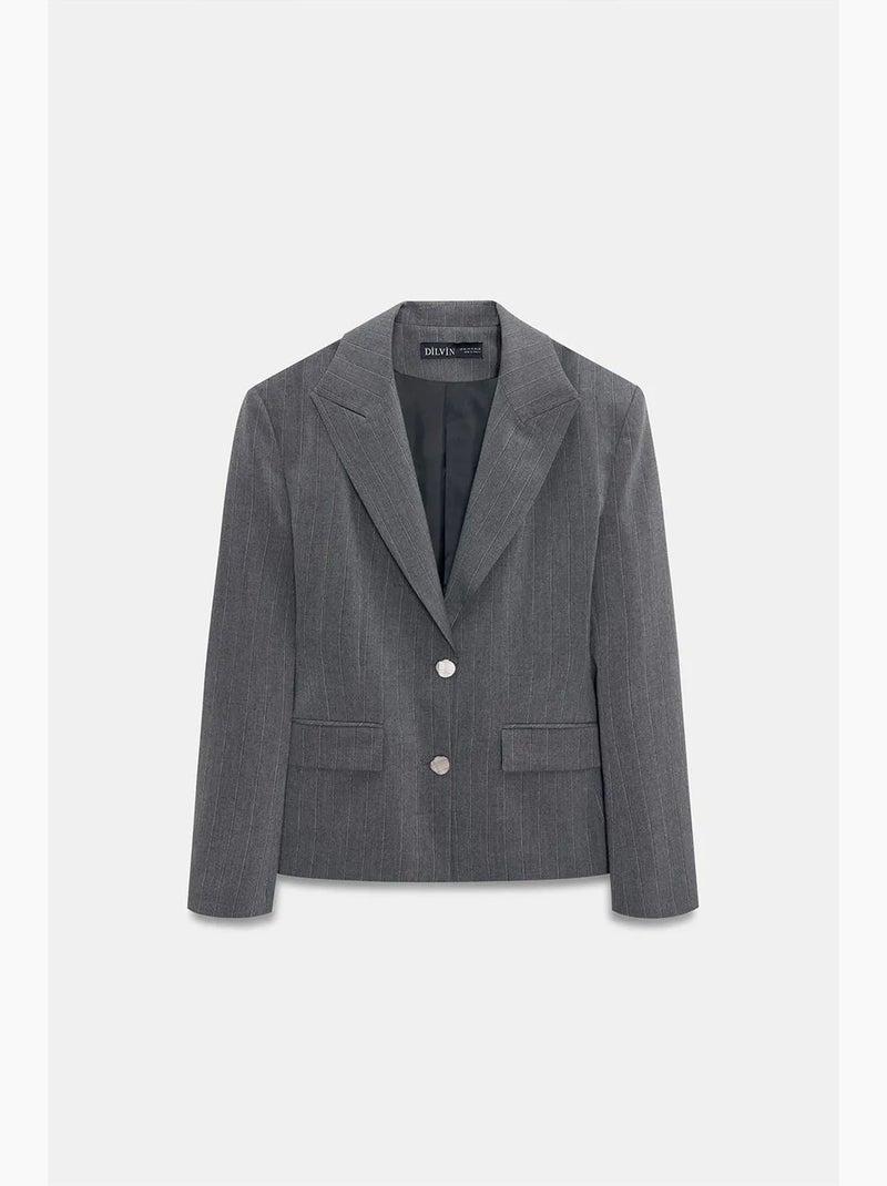 Blazer entallada de crepé con cuello chal dilvin Gris medio - Kiabi