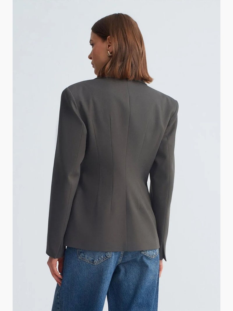 Blazer entallada de crepé con cuello chal dilvin Gris negro - Kiabi