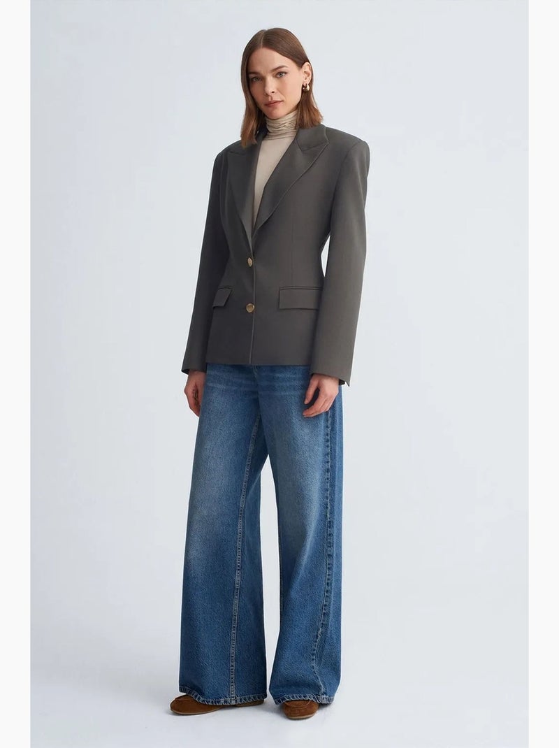 Blazer entallada de crepé con cuello chal dilvin Gris negro - Kiabi
