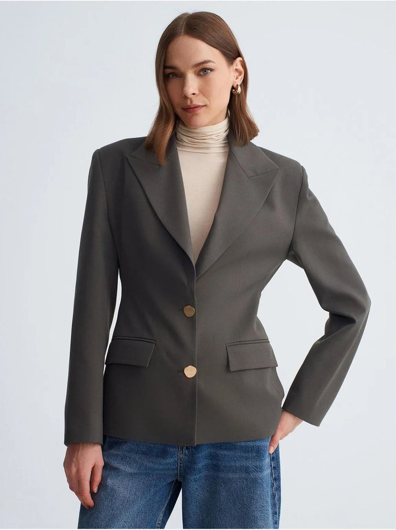 Blazer entallada de crepé con cuello chal dilvin Gris negro - Kiabi