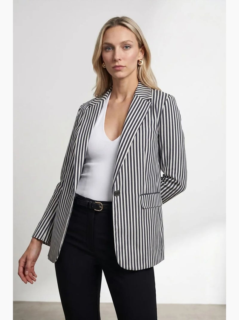 Blazer jacket de popelina a rayas dilvin Blanco roto - Kiabi