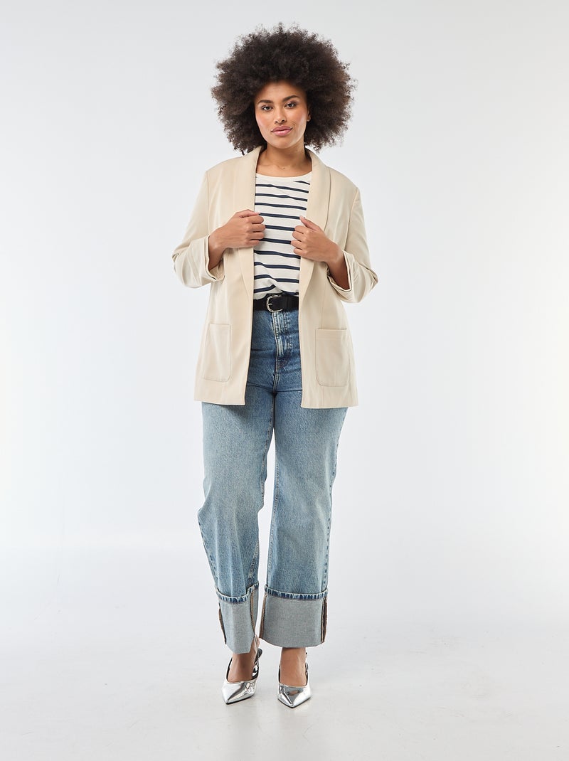 Blazer largo con mangas efecto remangado Beige - Kiabi