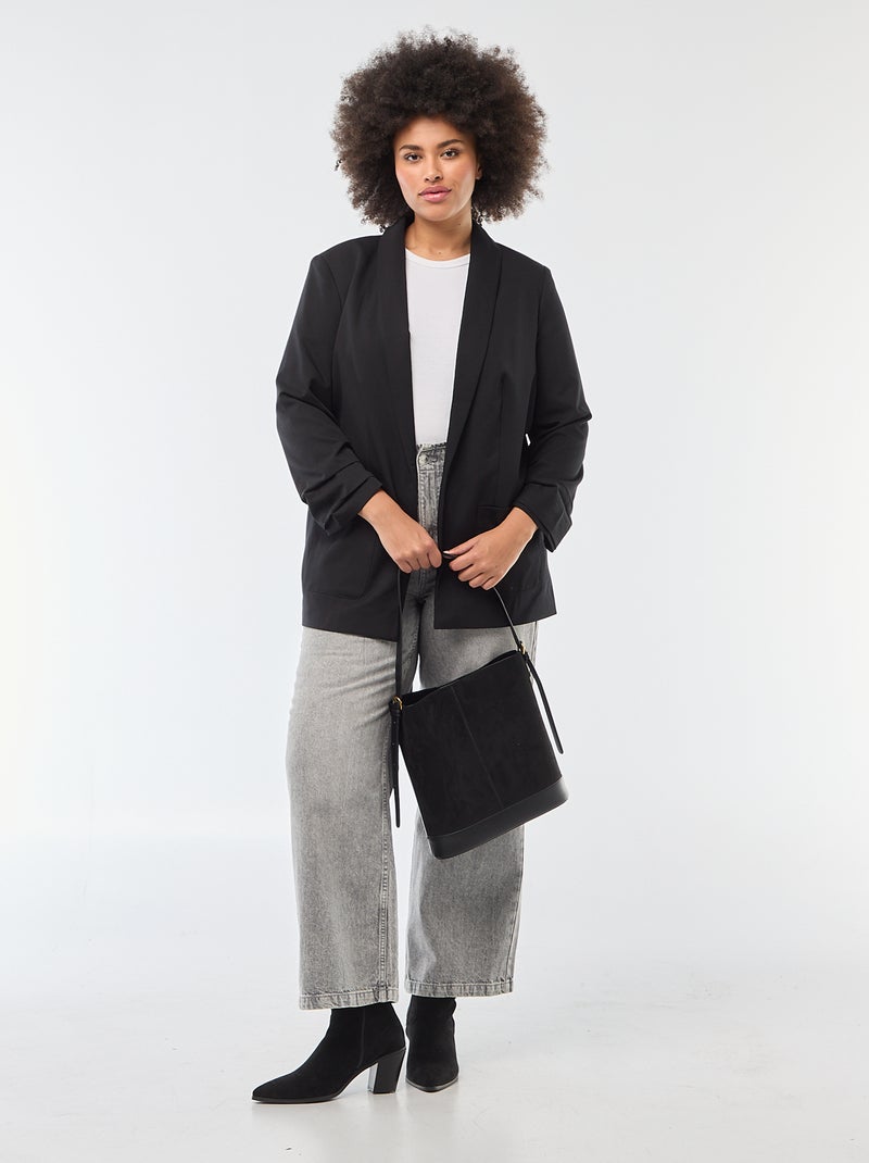 Blazer largo con mangas efecto remangado Negro - Kiabi