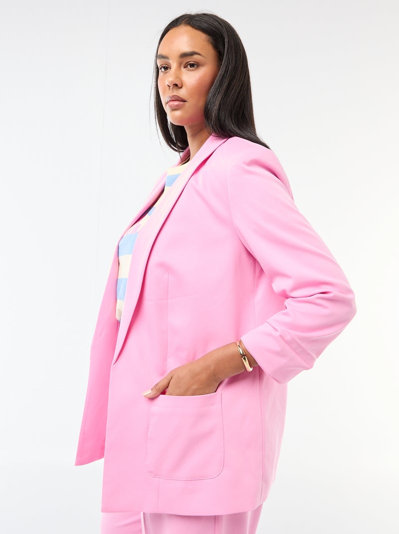 Blazer largo con mangas efecto remangado Rosa - Kiabi