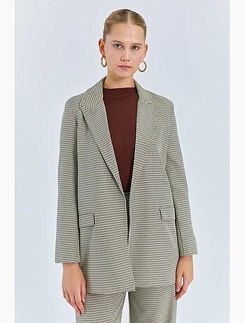 Blazer largo de crepé a cuadros mixray